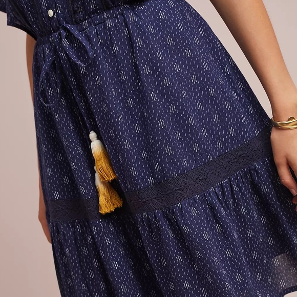 Anthropologie x Isabella Sinclair Bandera Ruffled Tunic Dress Navy Blue Size M - Picture 2 of 13
